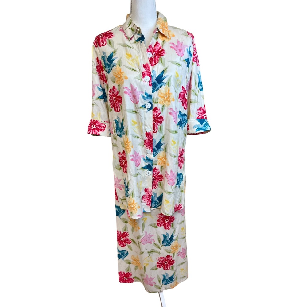VINTAGE Y2k Field Manor Silk Skirt Jacket Set Sz M Floral Silk 2 Piece Wedding